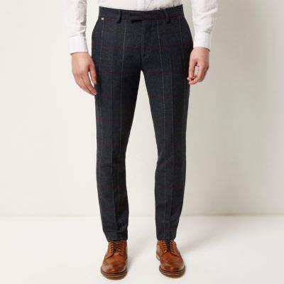 Green check skinny suit trousers